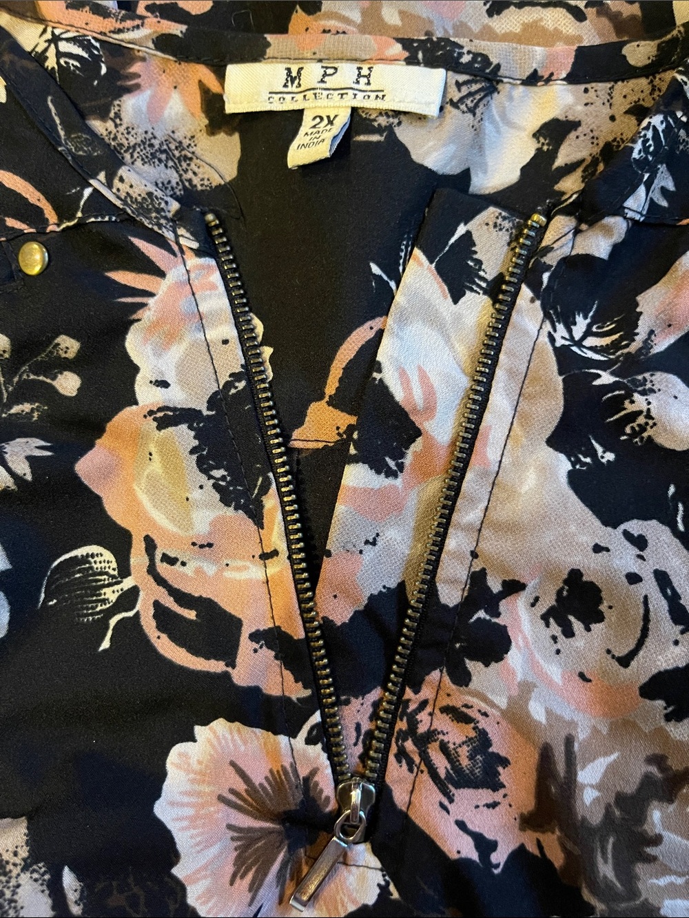 MPH Collection Black & Floral Short Sleeve Tunic Top Size 2X